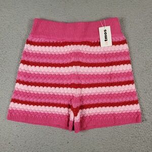Atmos Shorts Womens Size Small Pink Striped Crochet Knit Japan